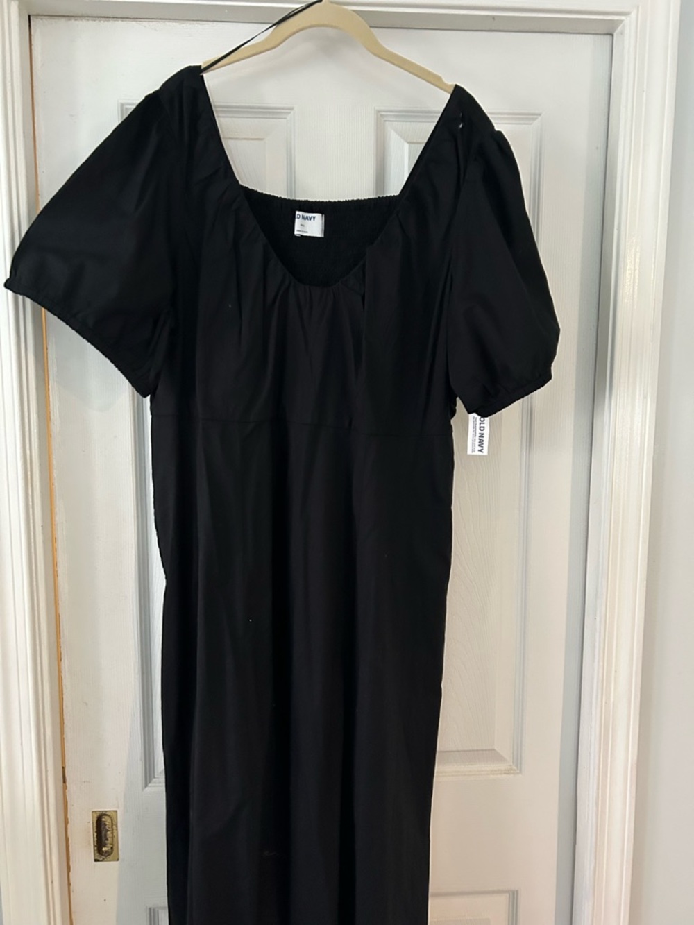 Black Puff-Sleeve Midi Dress by
